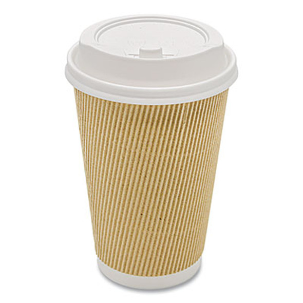 Ripple Hot Cups, 16 Oz, Paper, Kraft/White, 500/Carton