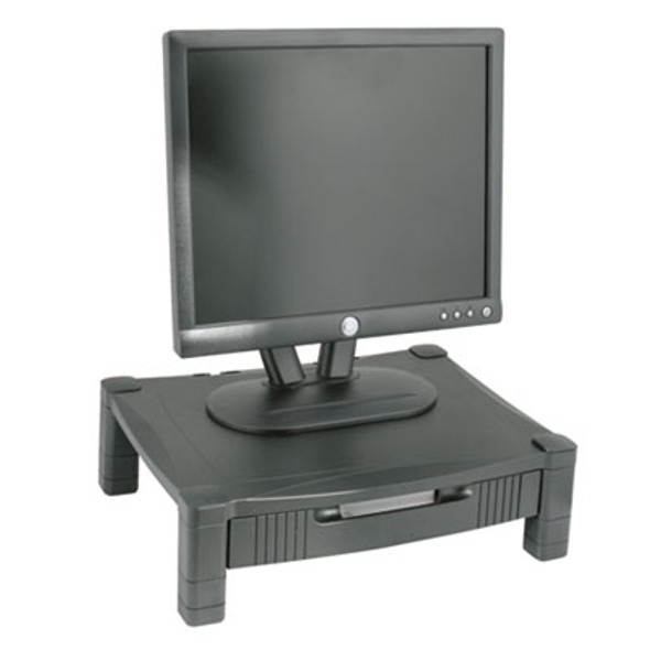 Monitor Stand With Drawer, 17" X 13.25" X 3" To 6.5", Black, Supports 50 Lbs