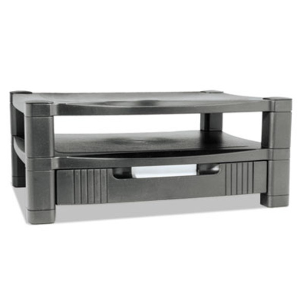 Two-Level Monitor Stand, 17" X 13.25" X 3.5" To 7", Black, Supports 50 Lbs