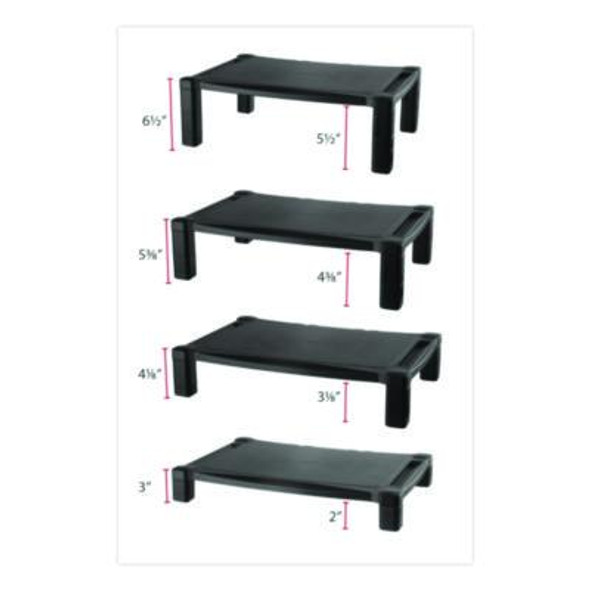 Wide Deluxe Two-Level Monitor Stand, 20" X 13.25" X 3" To 6.5", Black, Supports 50 Lbs