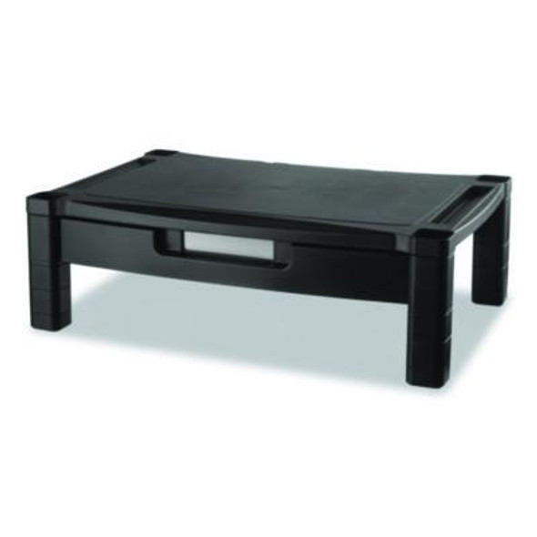 Wide Deluxe Two-Level Monitor Stand With Drawer, 20" X 13.25" X 3" To 6.5", Black, Supports 50 Lbs