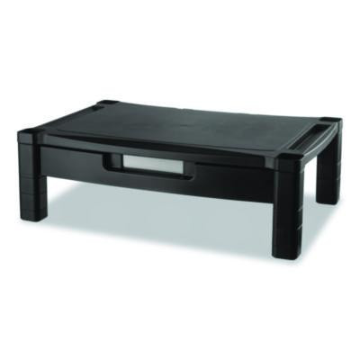 Wide Deluxe Two-Level Monitor Stand With Drawer, 20" X 13.25" X 3" To 6.5", Black, Supports 50 Lbs