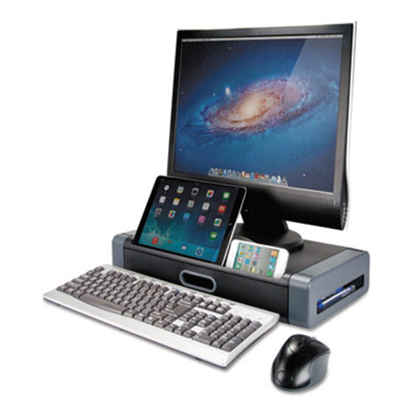 Monitor Riser, 19" X 11" X 4", Black/Gray, Supports 20 Lbs