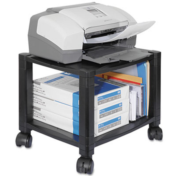 Height-Adjustable Under-Desk Printer Cart, Plastic, 2 Shelves, 75 Lb Capacity, 17" x 13.25" x 14.13", Black