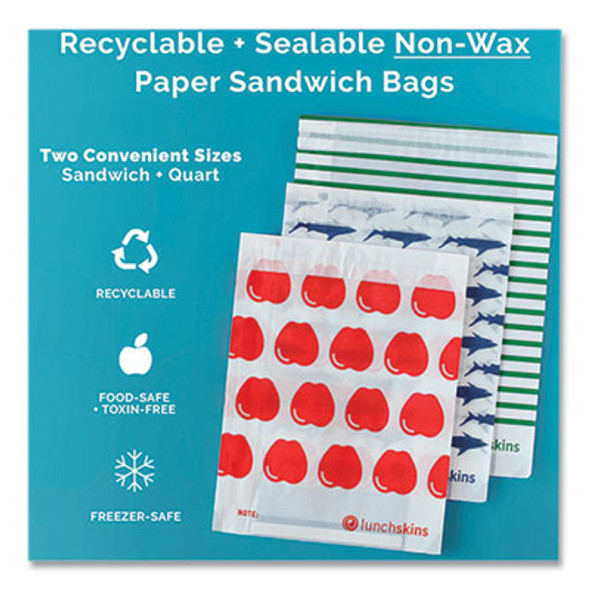 Paper Sandwich Bag, Xl Sandwich, 7.1" x 2" x 9.4", Green Stripes/White, 50/Box