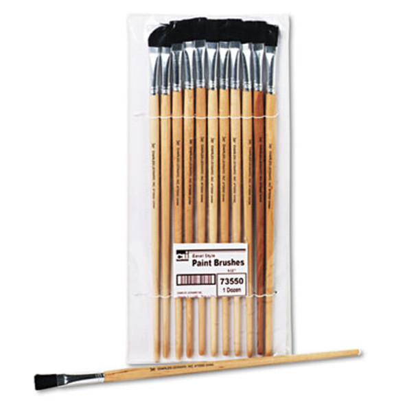 Long Handle Easel Brush, Size 12, Natural Bristle, Flat Profile, 12/Pack