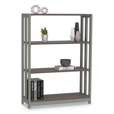 Trento Line Bookcase, Three-Shelf, 31.5w x 11.63d x 43.25h, Mocha