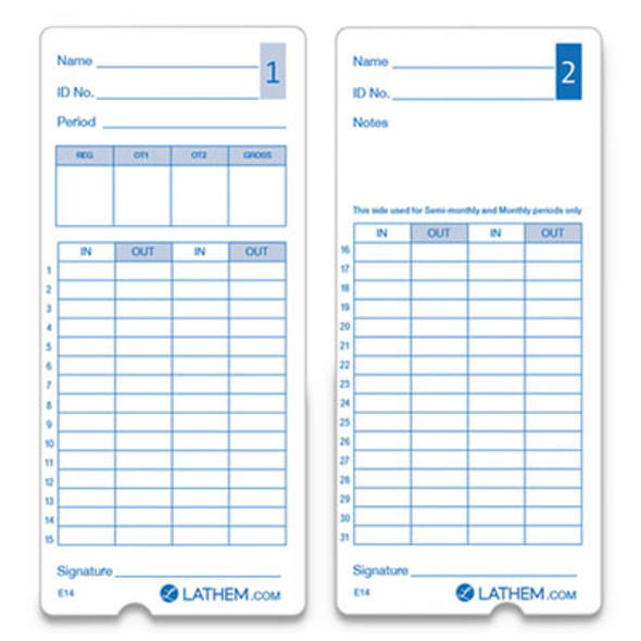 Time Clock Cards For Lathem Time 400e, Two Sides, 3 X 7, 100/Pack