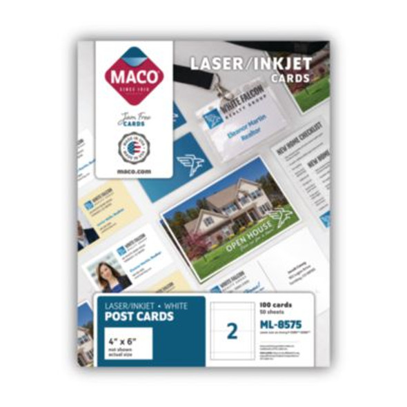 Unruled Microperforated Laser/Inkjet Post Cards, 4 X 6, White, 100 Cards, 2 Cards/Sheet, 50 Sheets/Box
