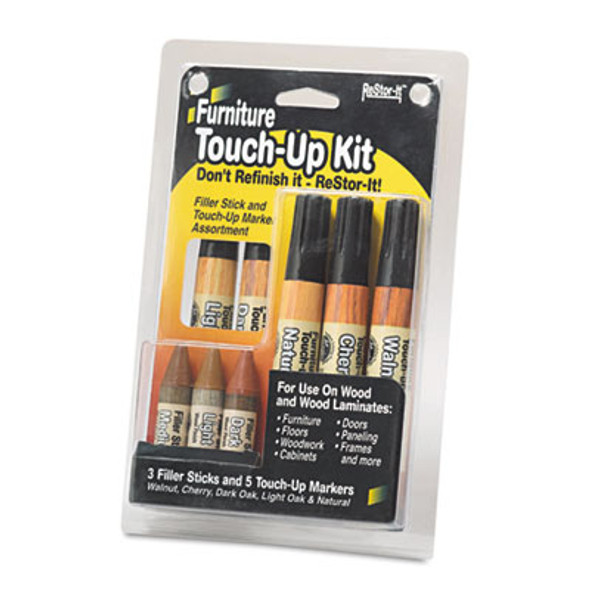 Restor-It Furniture Touch-Up Kit With (5) Woodgrain Markers, (3) Filler Sticks, 4.25 x 0.38 x 6.75