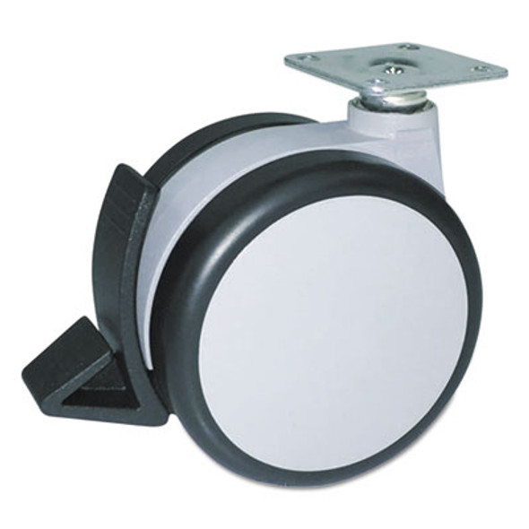 Gemini Caster Series Heavy-Duty Twin Wheel Hard Floor Casters, Mount Plate, 3" Wheel, Gray, 4/Set (2 Locking)
