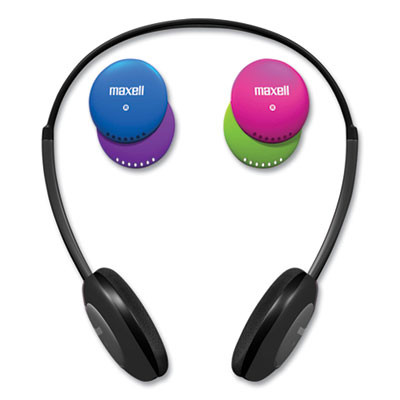 Kids Safe Headphones With Inline Microphone, 4 Ft Cord, Black With Interchangeable Pink/Blue/Silver Caps