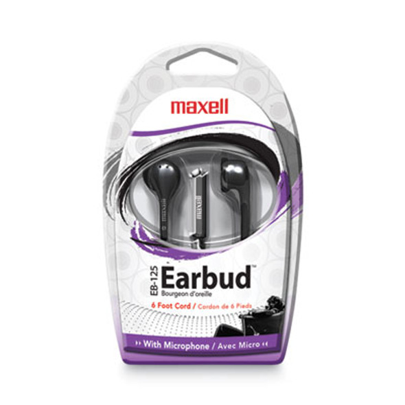 Eb125 Earbud With Mic, 6 Ft Cord, Black