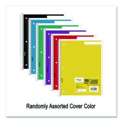Spiral Notebook, 1-Subject, Wide/Legal Rule, Randomly Assorted Cover Color, (100) 10.5 x 7.5 Sheets