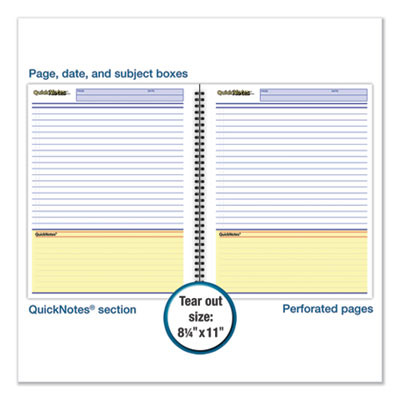 Wirebound Guided Business Notebook, Quicknotes List-Management Format, Dark Gray Linen Cover, (80) 11 x 8.5 Sheets