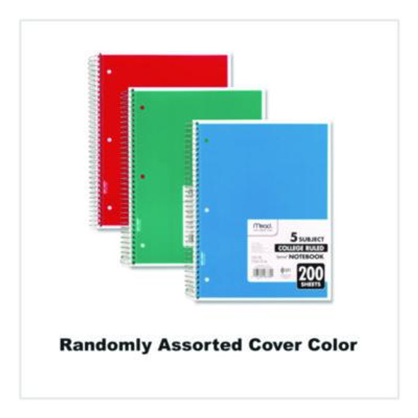 Spiral Notebook, 5-Subject, Medium/College Rule, Randomly Assorted Cover Color, (200) 11 x 8 Sheets