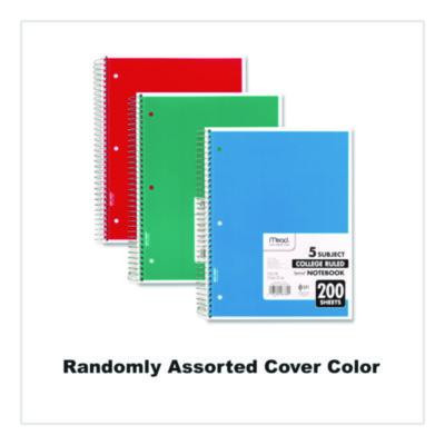 Spiral Notebook, 5-Subject, Medium/College Rule, Randomly Assorted Cover Color, (200) 11 x 8 Sheets