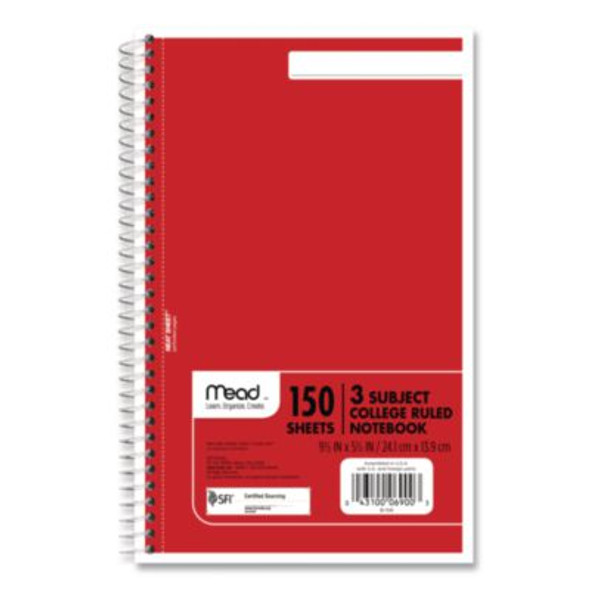 Spiral Notebook, 3-Subject, Medium/College Rule, Randomly Assorted Cover Color, (150) 9.5 x 5.5 Sheets