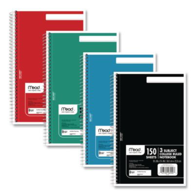 Spiral Notebook, 3-Subject, Medium/College Rule, Randomly Assorted Cover Color, (150) 9.5 x 5.5 Sheets