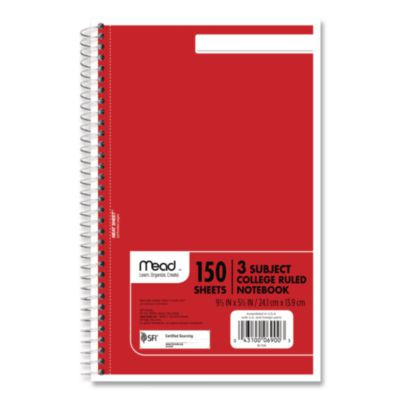 Spiral Notebook, 3-Subject, Medium/College Rule, Randomly Assorted Cover Color, (150) 9.5 x 5.5 Sheets