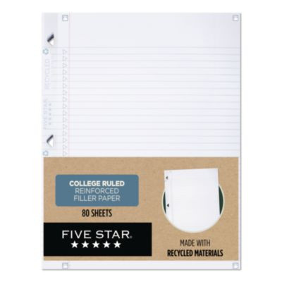 Reinforced Recycled Filler Paper Plus Study App, 3-Hole, 8.5 x 11, College Rule, 80/Pack