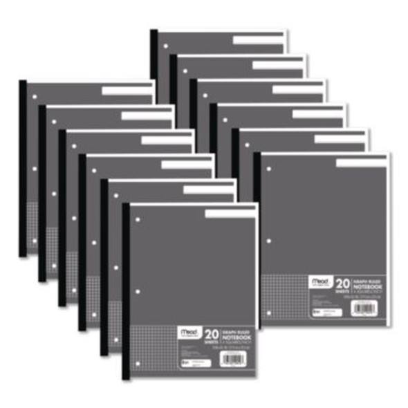 Graph Paper Tablet, 3-Hole, 8.5 X 11, Quadrille: 4 Sq/In, 20 Sheets/Pad, 12 Pads/Pack