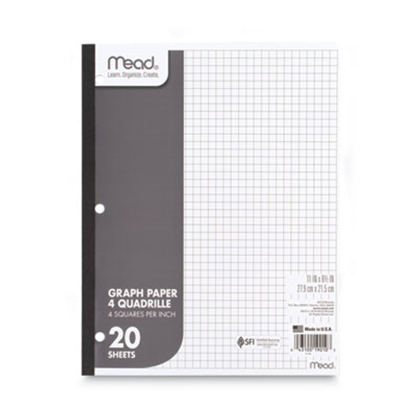 Graph Paper Tablet, 3-Hole, 8.5 X 11, Quadrille: 4 Sq/In, 20 Sheets/Pad, 12 Pads/Pack