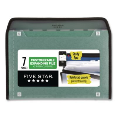 Expanding File, 7.5" Expansion, 7 Sections, Zipper Closure, Letter Size, Randomly Assorted Colors