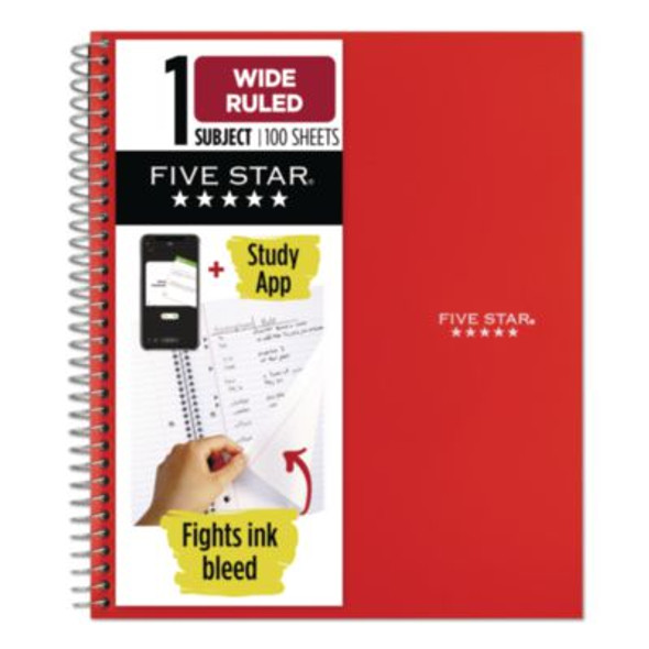 Wirebound Notebook, 1-Subject, Wide/Legal Rule, Red Cover, (100) 10.5 x 8 Sheets
