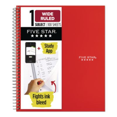 Wirebound Notebook, 1-Subject, Wide/Legal Rule, Red Cover, (100) 10.5 x 8 Sheets