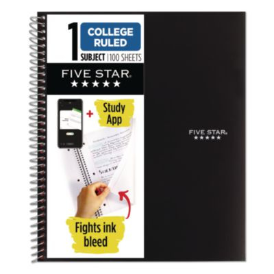 Wirebound Notebook, 1-Subject, Medium/College Rule, Black Cover, (100) 11 x 8.5 Sheets