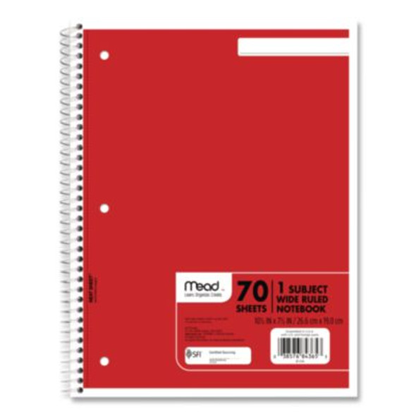 Spiral Notebook, 1-Subject, Wide/Legal Rule, Randomly Assorted Cover Colors, (70) 10.5 x 8 Sheets, 4/Pack