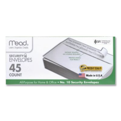 Press-It Seal-It Self-Adhesive Security Envelope, #10, Monarch Flap, Self-Adhesive Closure, 4.25 x 9.13, White, 45/Box