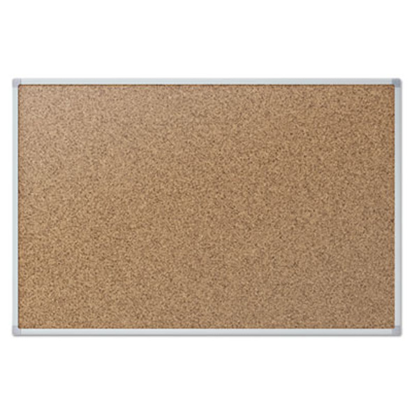 Economy Cork Board With Aluminum Frame, 36" x 24", Tan Surface, Satin Aluminum Frame