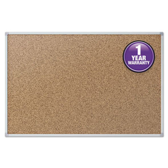 Economy Cork Board With Aluminum Frame, 36" x 24", Tan Surface, Satin Aluminum Frame