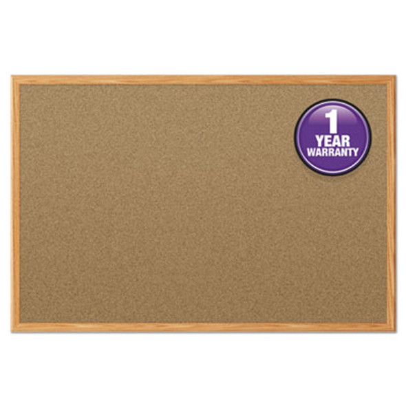 Economy Cork Board With Oak Frame, 48" x 36", Tan Surface, Oak Finished Fiberboard (Mdf) Frame