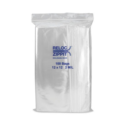Zippit Resealable Bags, 2 Mil, 12 x 12, Clear, 100 Bags/Pack, 10 Packs/Carton