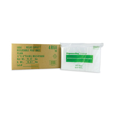 Zippit Resealable Bags, 4 Mil, 6 x 8, Clear, 100 Bags/Pack, 10 Packs/Carton