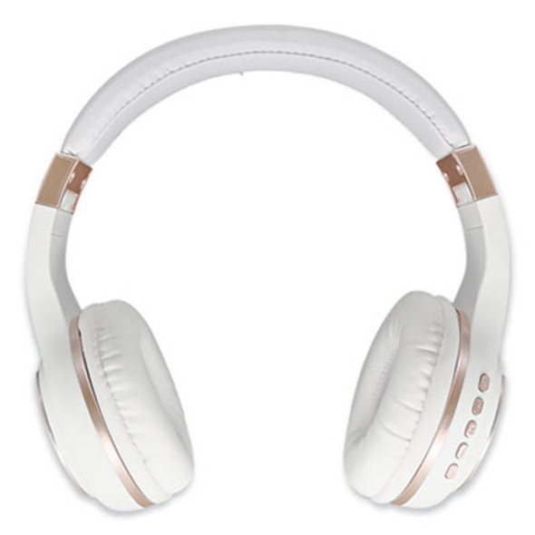 Serenity Stereo Wireless Headphones With Microphone, 3 Ft Cord, White/Rose Gold