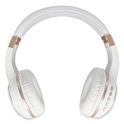 Serenity Stereo Wireless Headphones With Microphone, 3 Ft Cord, White/Rose Gold