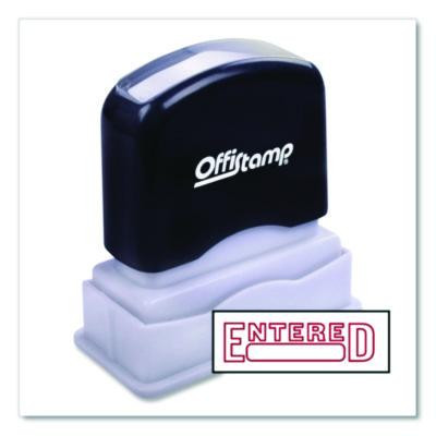 Pre-Inked Message Stamp With Blank Date Box, Entered, 1.63" X 0.38", Red Ink