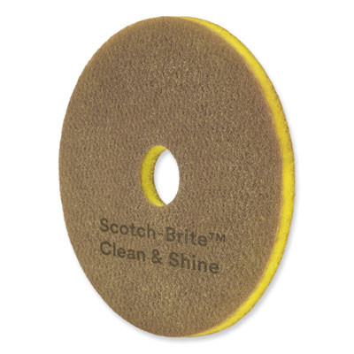 Clean And Shine Pad, 18" Diameter, Brown/Yellow, 5/Carton