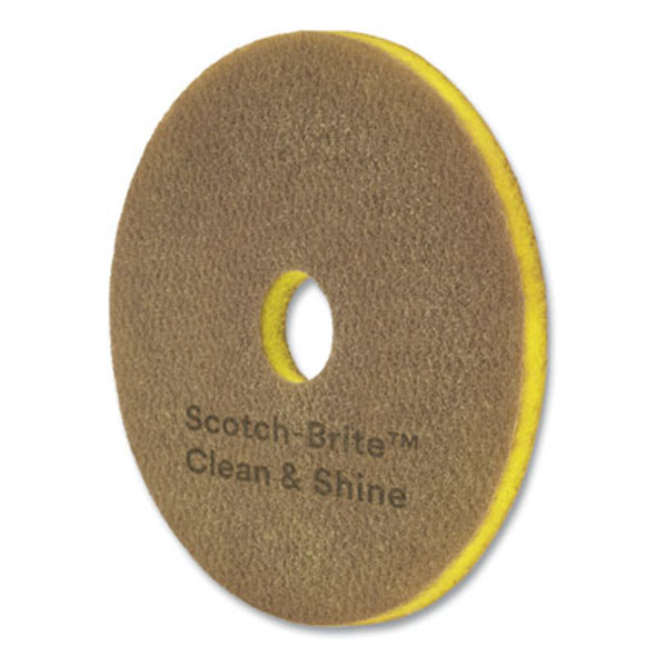 Clean And Shine Pad, 16" Diameter, Brown/Yellow, 5/Carton