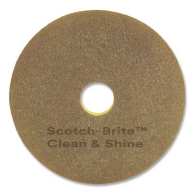 Clean And Shine Pad, 13" Diameter, Brown/Yellow, 5/Carton
