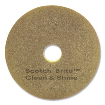 Clean And Shine Pad, 13" Diameter, Brown/Yellow, 5/Carton