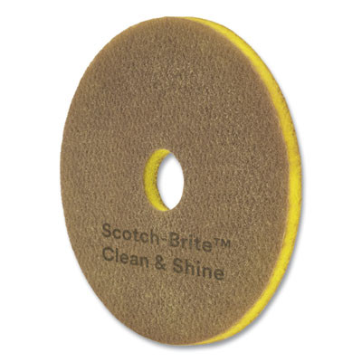 Clean And Shine Pad, 12" Diameter, Brown/Yellow, 5/Carton