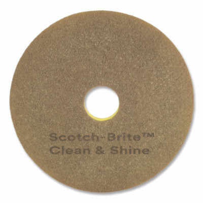 Clean And Shine Pad, 12" Diameter, Brown/Yellow, 5/Carton