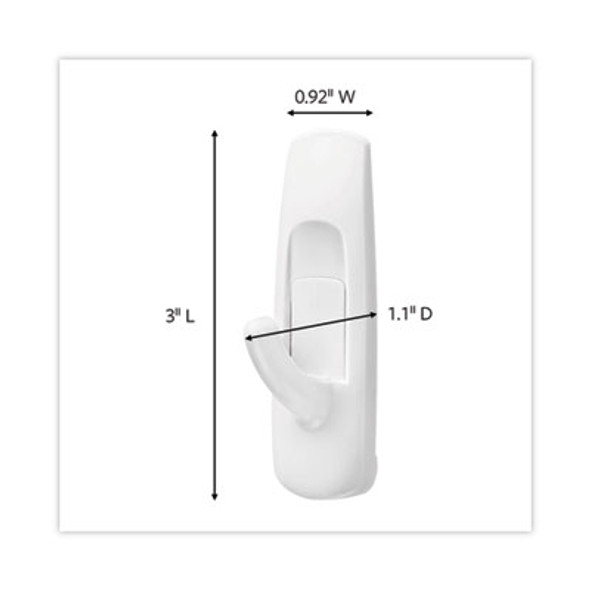 General Purpose Hooks, Medium, Plastic, White, 3 Lb Capacity, 37 Hooks And 48 Strips/Pack