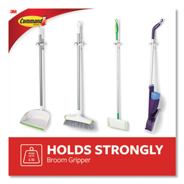 Broom Gripper, 3.12w X 1.85d X 3.34h, White/Gray, 2 Grippers/4 Strips
