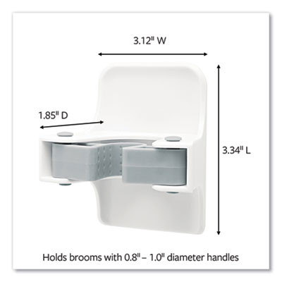 Broom Gripper, 3.12w X 1.85d X 3.34h, White/Gray, 2 Grippers/4 Strips
